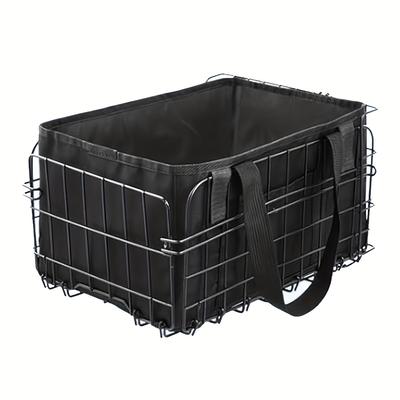 TEMU 1pc Large Folding Bike Basket With Removable Liner Bag, Quick Release Metal Frame Bicycle Basket For Front/rear, Durable Iron Material, Black, Cycling Accessories Image