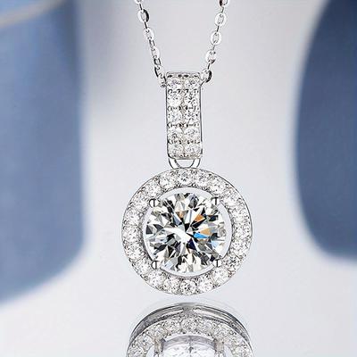 TEMU Moissanite 1pc 2.1/3.2/3.5/9g 1/2/3/4/5/10 Carat Moissanite Necklace Pendant S925, Classic Round Pendant Exquisite Jewelry Anniversary Birthday Gift To Attend Banquet Evening Party Image