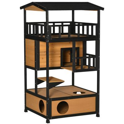 TEMU Wooden Pawhut Cat House 75, 5x75x137 Cm Cat House With Asphalt Platforms For Indoor And Outdoor Natural Use Image