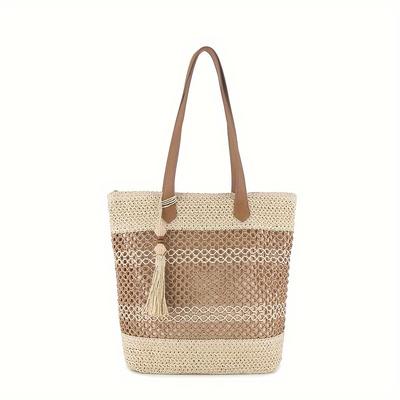 TEMU Straw Shoulder Bag With Tassel, Lightweight And Breathable, Summer Beach Or Vacation Image
