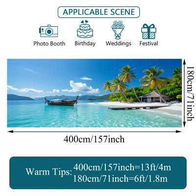 TEMU 2d Door Banner, 1pc Beach Scene Garage Door Cover - Large Polyester Fabric, Design With Palm Trees & Turquoise , Photo Ops, Gatherings, And Seasonal Events, Beach Theme Decor Image