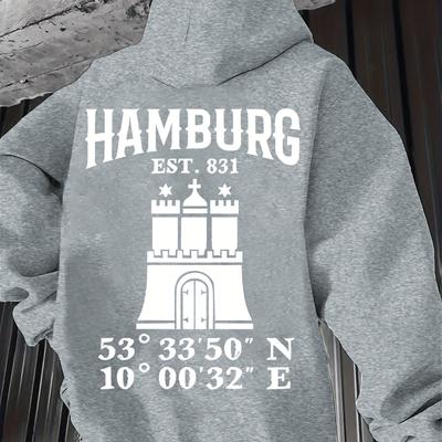 TEMU Men's Casual Fleece-lined Hoodie With Est. 831 Graphic - Cozy Print Pullover For All , Black, 18-, Casual Wear Hoodie|crown Graphic Hoodie|soft Texture Hoodie, Sweater Hoodie Image