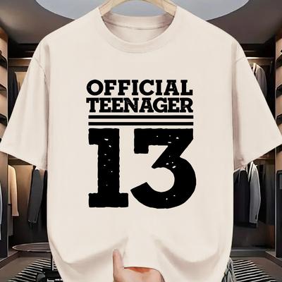 "TEMU Men's Casual "official Teenager 13" Graphic T-shirt - , Round Neck, Short Sleeve, Summer Tee With Distressed Number Print, Casual Summer Wear | |" Image