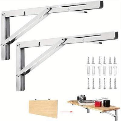 TEMU 1 Pair Stainless Steel Folding Shelf Brackets - 40cm Heavy-duty Wall Mount For Desks & Tables, 330 Lbs Load Capacity, Rust-resistant, , Includes Screws & Triangular Clamps Image