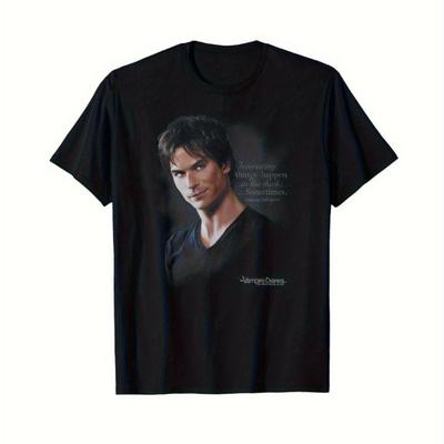 "TEMU The Damon " A Journey" Graphic T-shirt For - 100% Cotton Regular Fit Short Sleeve Tee, Machine Washable, Sizes S-3xl Black - Tvd Fan Gift For Teens, Adults, Parents" Image