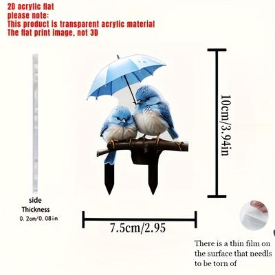 TEMU 2d Flat Print 1pc Bluebird Acrylic Garden Stake With Umbrella - Outdoor Lawn Decoration, Animal Theme, Flower Pots And Graduation Season Decoration, No Batteries Required, Garden Decoration Image