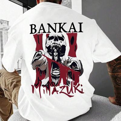 "TEMU "bankai" Vs. "minazuki" Anime Short Sleeve T-shirt - Graphic Print, Dark Blue, Casual Summer Wear For Adults" Image