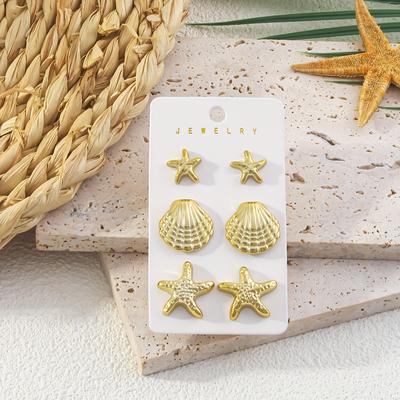 TEMU 6pcs Cute Ccb Starfish, Shell Stud Earrings, Summer , Elegant Women's Everyday, Party, Vacation, Beach Jewelry Gifts Image