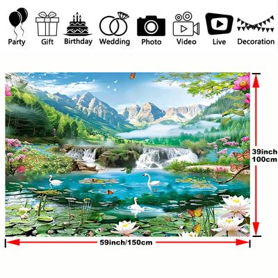 TEMU Backdrop With , , & Flowers - Natural Landscape Wall For Home Decor And Photoshoots, Polyester, Use, 39×59in .8×90.5in, Fairy Garden Decorations Image