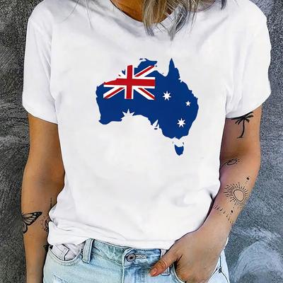 TEMU Women's Australia Flag Summer T-shirt, Crew Neck Short Sleeve Top, Lightweight & Image