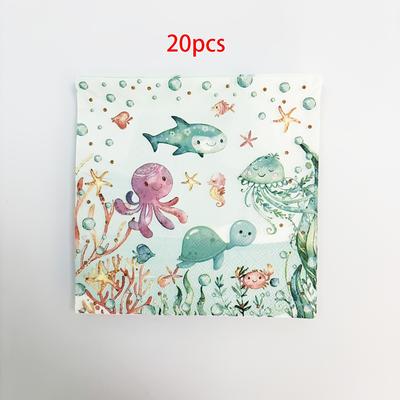 TEMU 20pcs/40pcs/100pcs Under The Sea Napkins Decoration Ocean Theme Party Supplies Underwater Sea Turtles Killer Whales Disposable Paper Napkins For Birthday Party Decorations Image