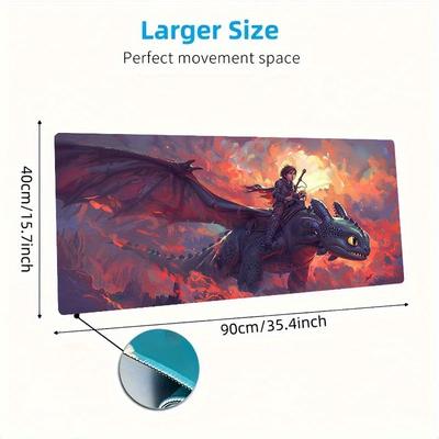 TEMU Fantasy Dragon & Rider Mouse Pad - Vibrant With Sky, Gaming, Office, Or As A Birthday Or Christmas Gift, Gaming Mouse Pad, Image