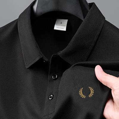 TEMU Men's Casual Waffle Knit Shirt, Breathable Lightweight Short Sleeve With Stretch, Summer Regular Fit Top With Printed Lapel Collar And Button , Polyester 70% Spandex 30% Image