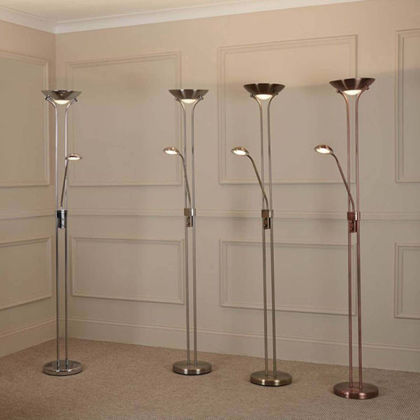 Searchlight Lampe sur pied LED Mother & Child, argent, lampe de lecture, intensité variable