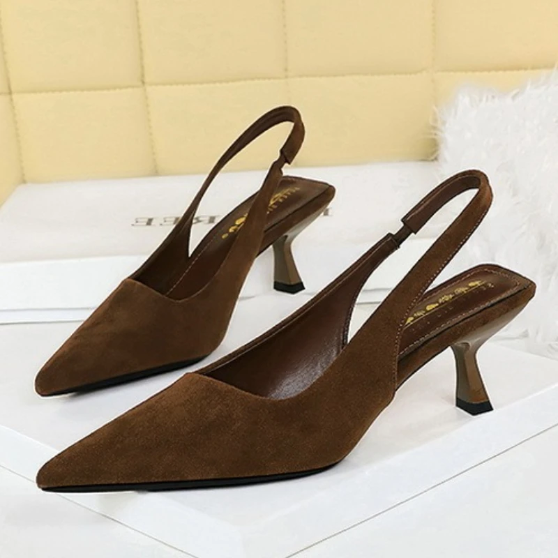 BIGTREE Shoes Suede Women Pumps Pointed Hollow Out High Heels 6 CM Summer Women's Sandals Occupation Office Shoes Kitten Heels