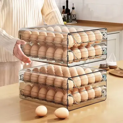 Egg Holder for Refrigerator Drawer Organizer with Time Scale, Clear Egg Fresh Storage Box for Friage, Large Capacity Egg Tray