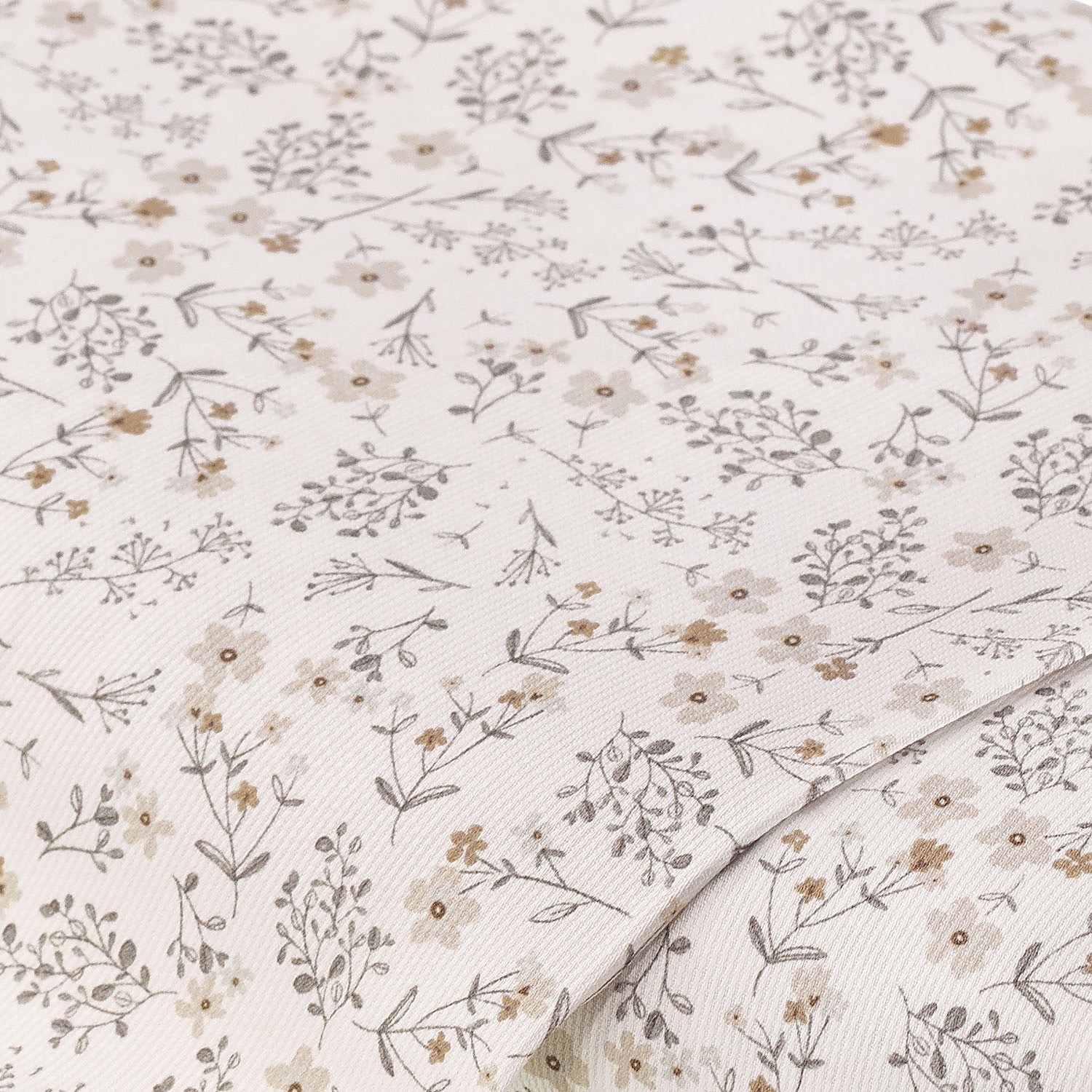 Baumwollstoff Gräser & Blümchen Pia, beige/weiß/grau