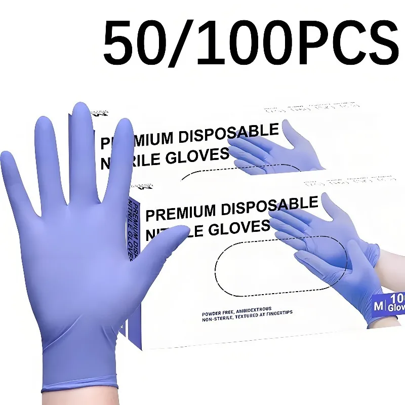 50/100pcs lila Einweg-Nitril handschuhe Küchen reinigung Tattoo Haar färben Maniküre wasserdichte Haushalts reinigungs werkzeuge Image