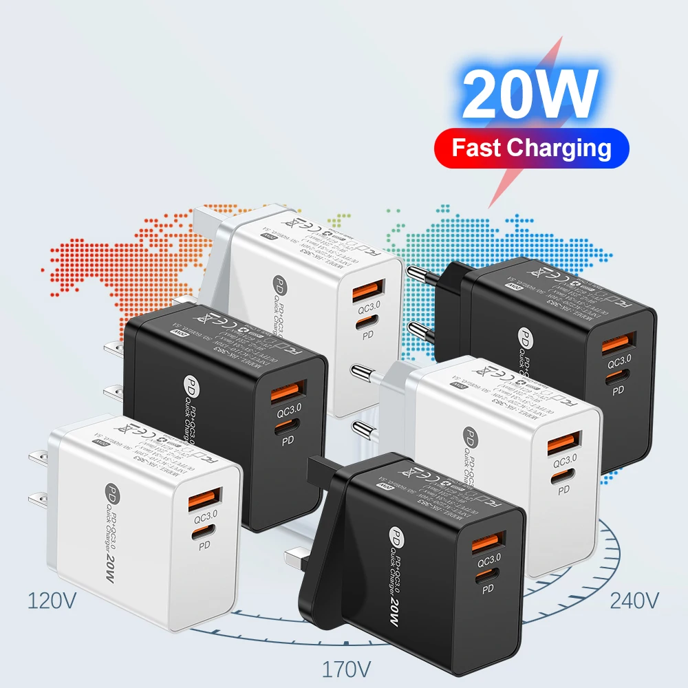 Telefon Ladegerät 20W Schnelle Lade PD USB Typ C Ladegerät Schnell Ladegerät 3,0 EU/US/UK Stecker wand Ladegerät Für Iphone Xiaomi Image