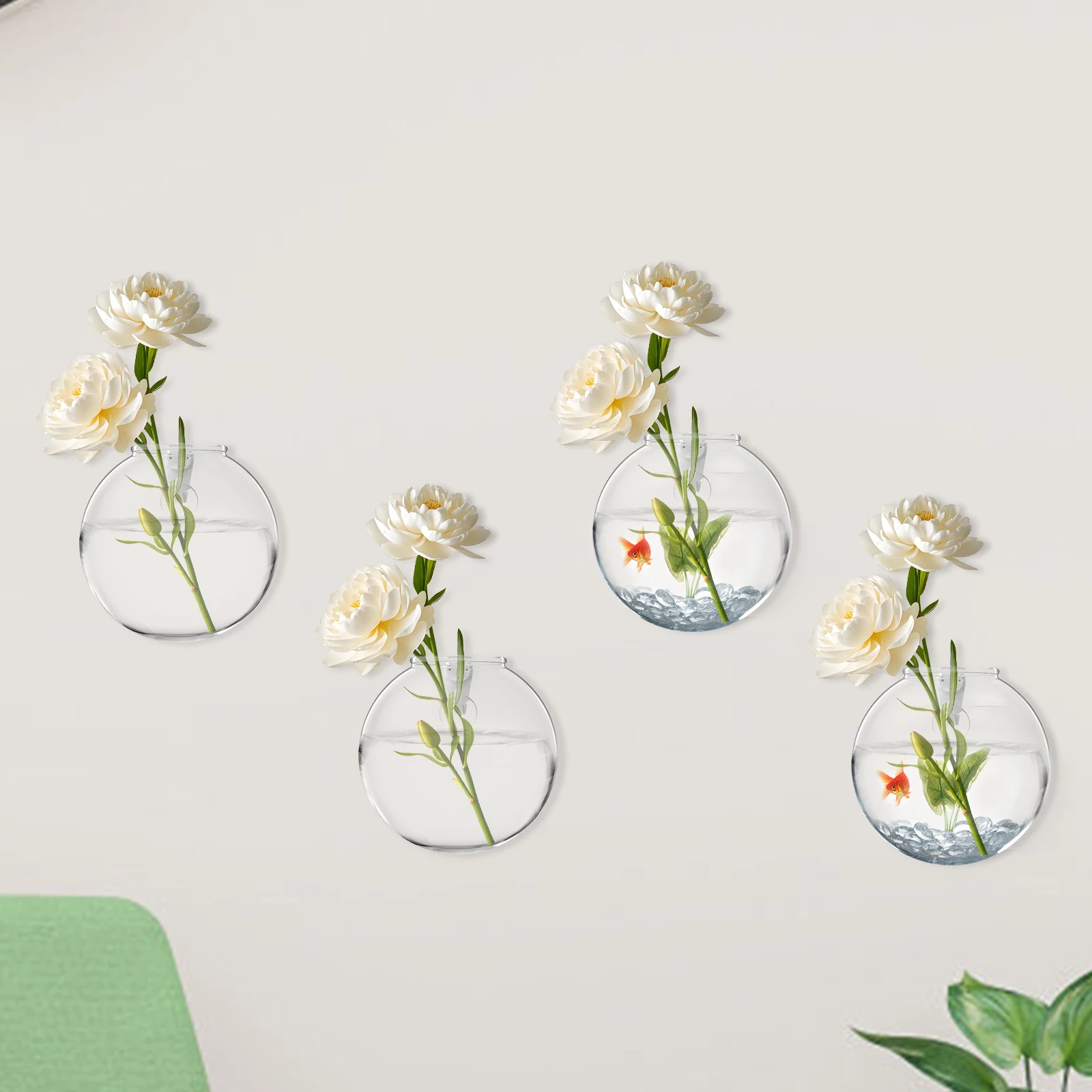 2/4 Stück Wandvase aus Glas mit Nagelhaken, transparente Wandbehang-Pflanzgefäß, Vermehrungsvase für Blumen, Hydrokultur, Pflanzen, Heimbüro-Dekoration Image