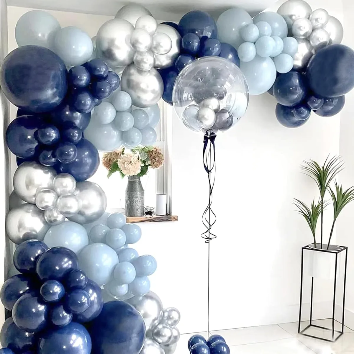 135 stücke Eisblau Ballon Kranz Kit Marineblau Metallic Silber Ballon Bogen Geburtstags feier Hochzeitstag Abschluss feier Image