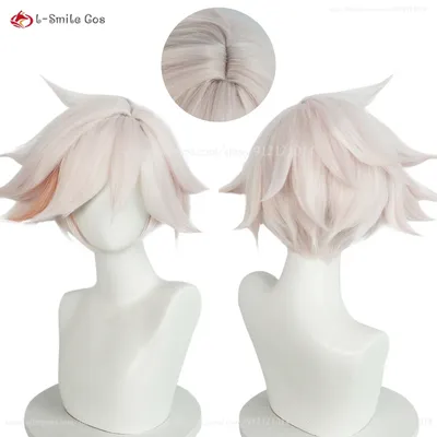 Anime Hotel Dust Angel Cosplay Perücke Kurze Rosa Weiß Highlights Haar Hitzebeständige Synthetische Image