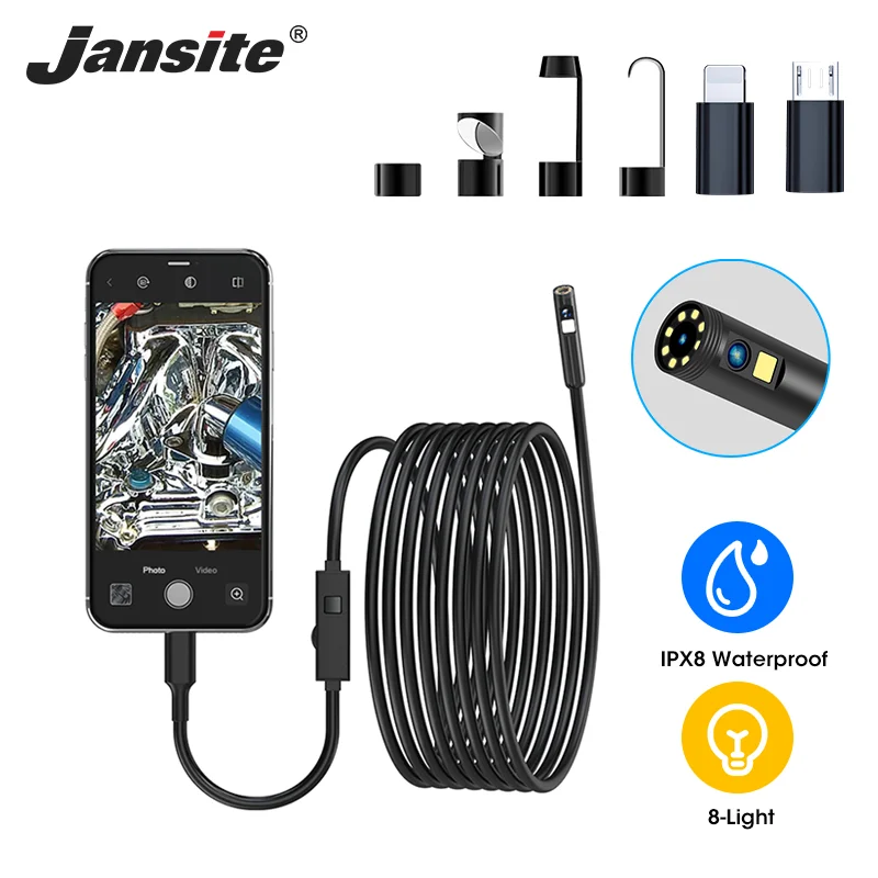 8,0 mm Endoskopkamera, IP68, wasserdicht, 8 LEDs, verstellbar, für iOS und Android, flexible Inspektion, Endoskopkameras, Kfz-Werkzeuge Image