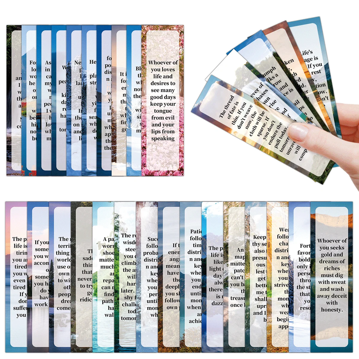 30 Stück christliche inspirierende Zitate, Bibel-Lesezeichen mit Landschaftsdesign für Geschenke, Schule, Lehrer, Versorgung, DIY-Dekoration Image