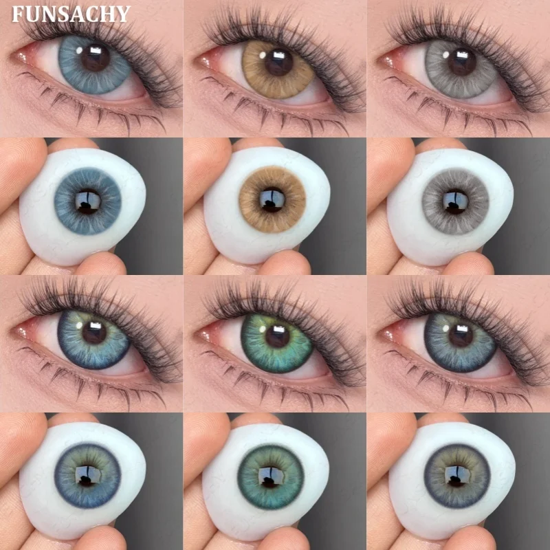 FUNSACHY 2 Stück Farbe Braun Kontaktlinsen für Augen Mode Natürliche Grau Softlens Augen Make-up Kontakte Jahreskosmetik Farblinse Image