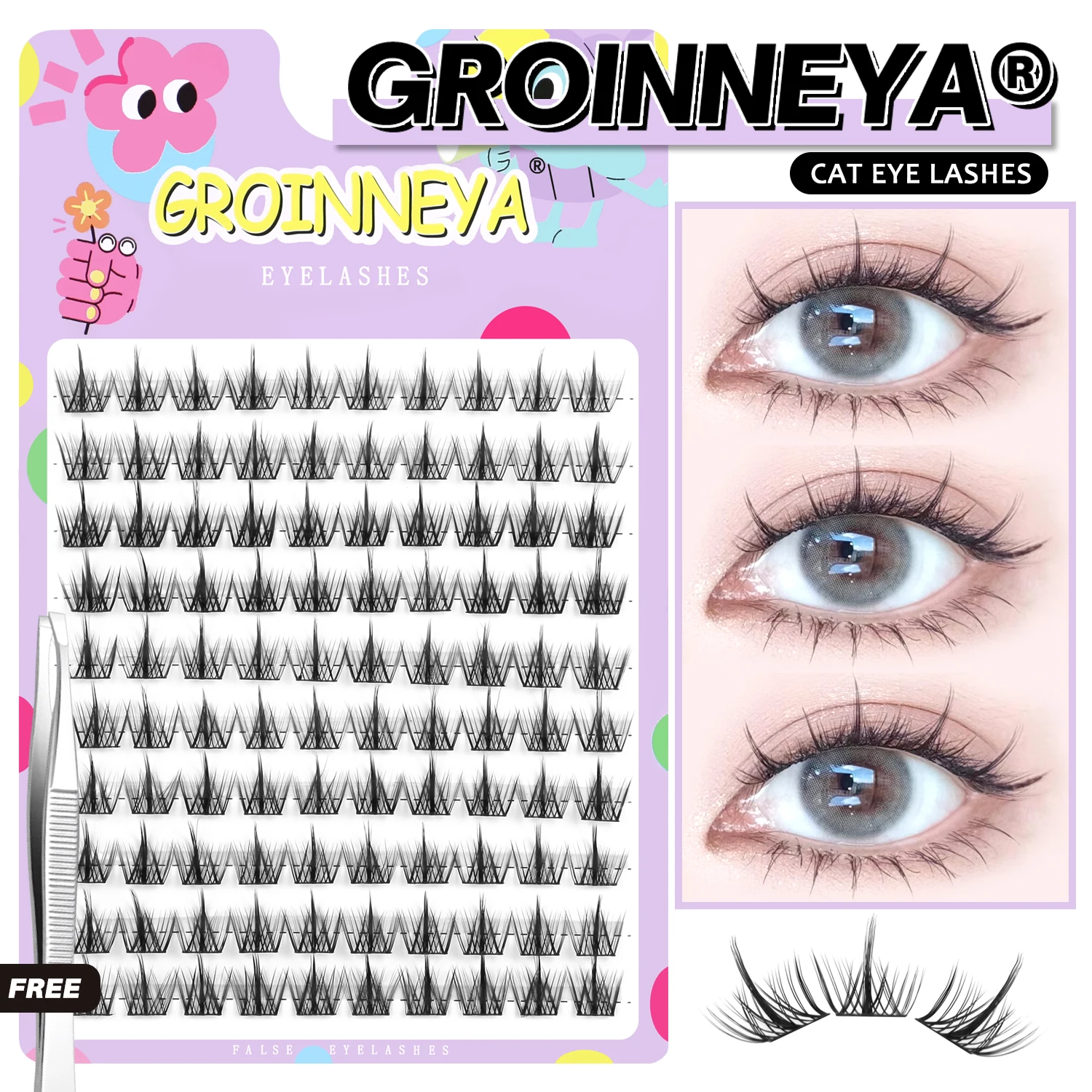 GROINNEYA DIY Cluster Wimpern Einzelne Wimpernverlängerung Manga Wimpern Cluster Natürliche segmentierte Wimpernbündel Make-up Image