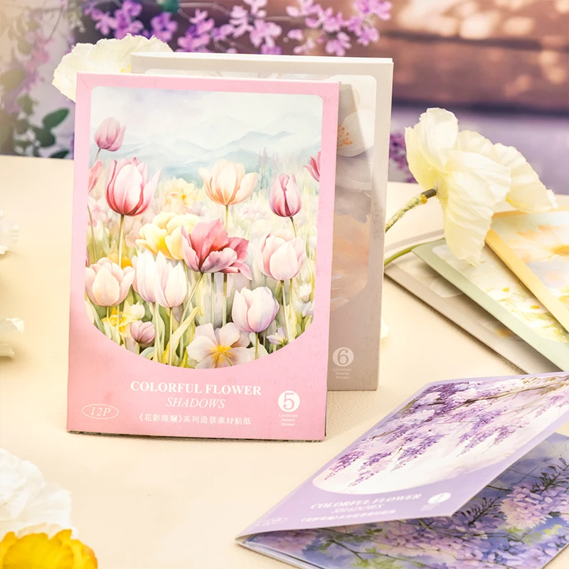 12 Blatt ein Aufstand von Blumen schatten Serie Blumen thema Collage Aufkleber Scrap booking Material Tagebuch Album Junk Journal liefert Image