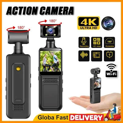 4K WiFi Ultra HD Kamera 180 ° Drehbare Mini-Kamera, Outdoor-Sportkamera, Auto-Recorder, geeignet zum Radfahren, Lebensaufzeichnen usw.