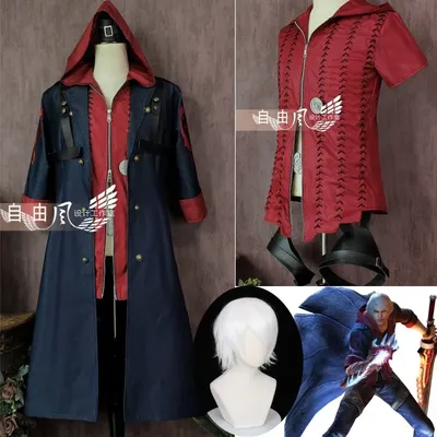 Devil Cos Nero Cry 4 Cosplay Kostüme Nero Männer Spiel Uniformen Perücke Lange Blaue Mantel Hoodie Image