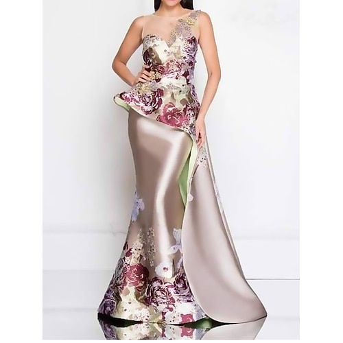 Abito a lunghezza ginocchio A-Line Abito da sera Abiti da festa Abito da ballo con sovraspilla Abito formale Elegante Festa Floreale Senza maniche Collo rotondo Prom Festa da sera Senza schienale con