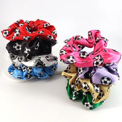 2Pcs/Pack 11cm Fashion Football Printed Large Intestine Hair Ring/Ties for Women Jewelry Sports