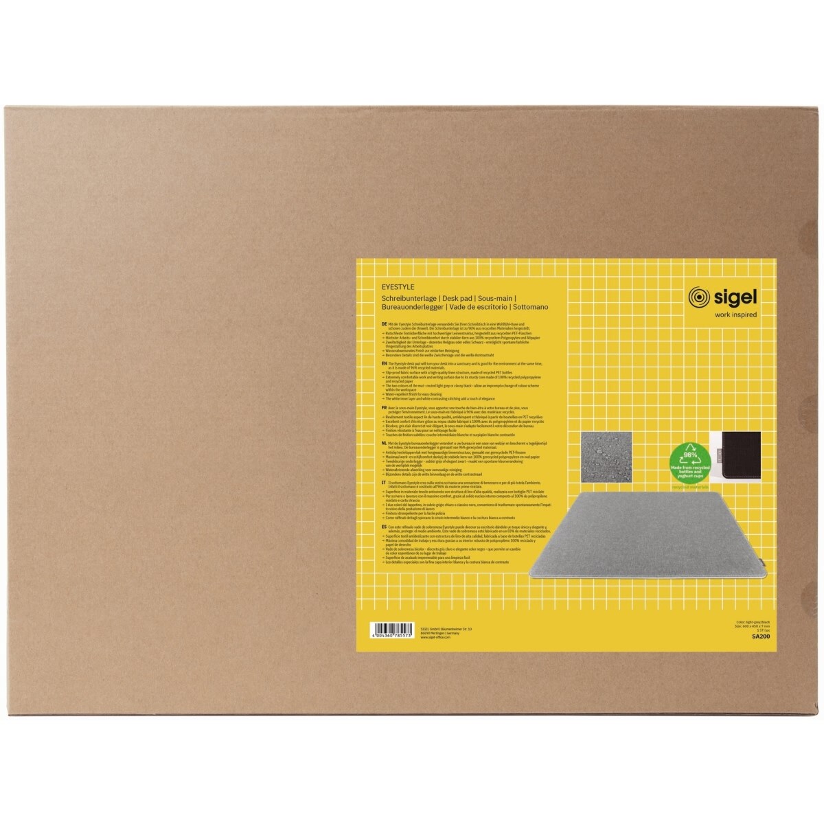 Sigel Schreibunterlage hellgrau-schwarz RPET RPP 600x7x450mm Image