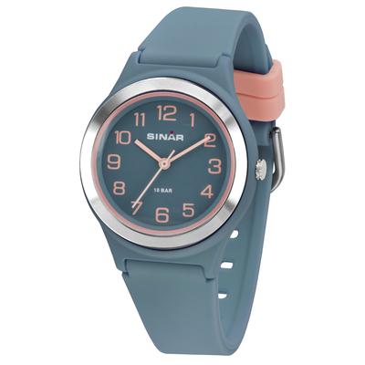 Quarzuhr SINAR, blau (graublau, rosa), Armbanduhren, Damen, Armbanduhr, Damenuhr,Jugendliche, Silikonarmband, bis 10 bar wasserd. Image