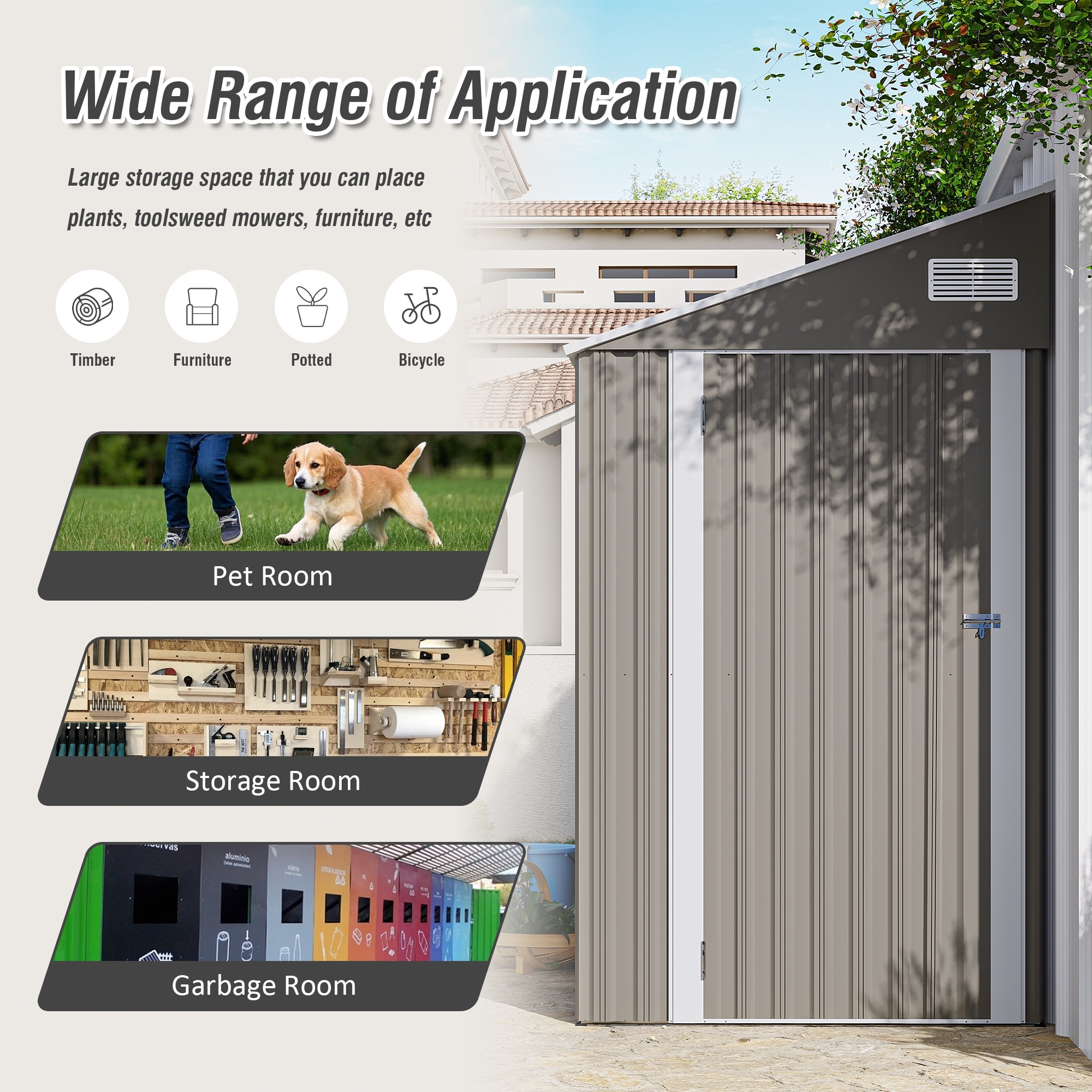 Outdoor Garden Shed with Hinge Side Door Modular Storage Shed Tool Shed Workshop & Temporary Shelter Shed