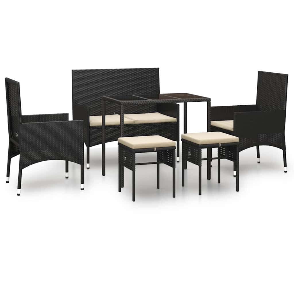 vidaXL 6-tlg. Garten-Lounge-Set mit Kissen Schwarz Poly Rattan Image