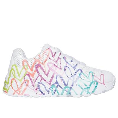 Skechers Girl's JGoldcrown: UNO Lite - Metallic Joy Sneaker | Size 3.0 | White | Synthetic | Machine Washable