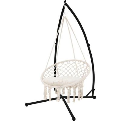 Ecd Germany Hängesessel Beige mit Gestell Schwarz 208 cm, Hängestuhl mit Makramee, Geflochten Image