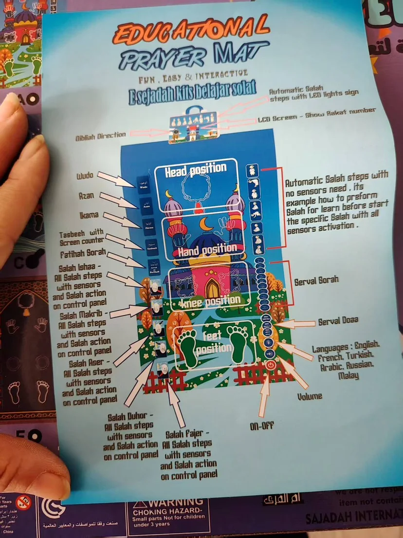 Interaktiver sprechender Gebetsteppich, pädagogischer Teppich, Kindergeschenke, elektronische Anbetungsdecke, Kompass-Teppich Image