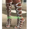 Dame Sommer Gladiator Spike Punk Stil Sandalen Sexy Weiß Slingback Offene spitze Schnürpumps Cut-Out Party Schuhe Größe 34-46