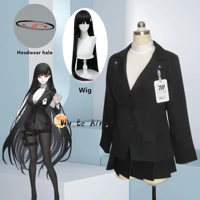 Blue Archive Tsukatsuki Rio Games Cosplay Kostüm JK Uniformen Anzug Lange schwarze Perücke Image