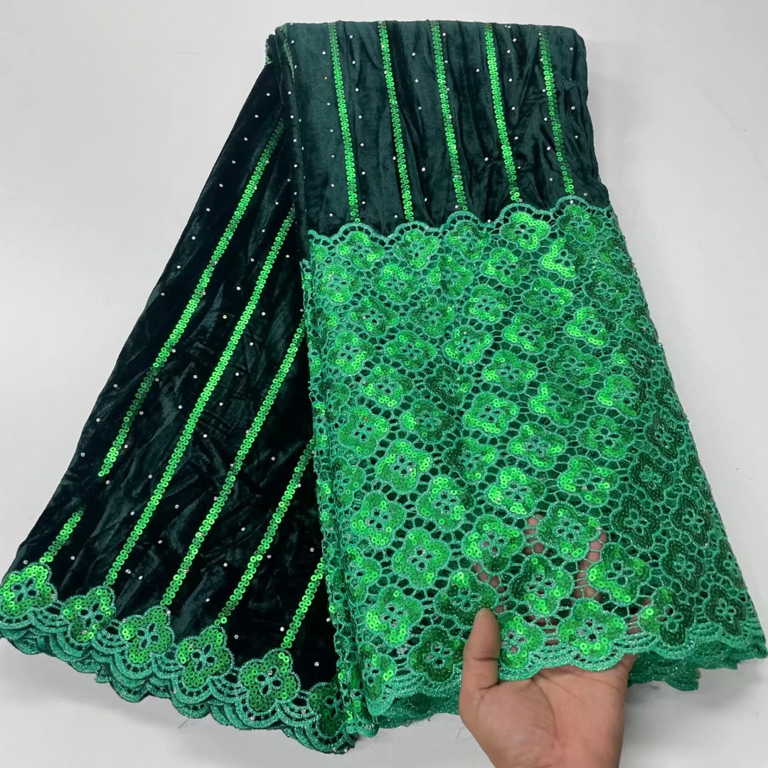Afrikanischer samt spitzens toff hochwertige neue mesh pailletten stickerei französisch nigeriani scher spitzens toff für party kleid lrc23244 Image