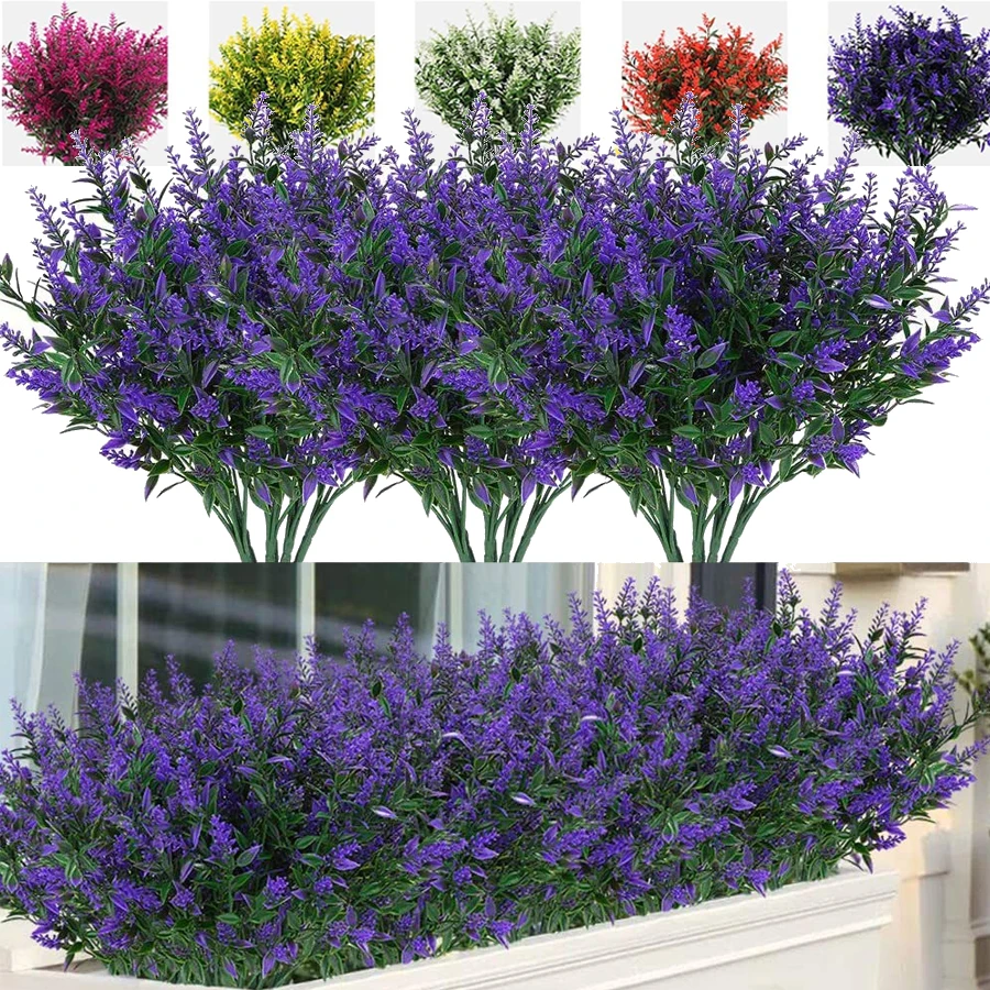Künstliche Lavendelblüten aus Kunststoff, grüne Sträuchern, hängende Blumentöpfe, Familienhochzeiten, Bürogärten, Innen- und Außendekoration Image