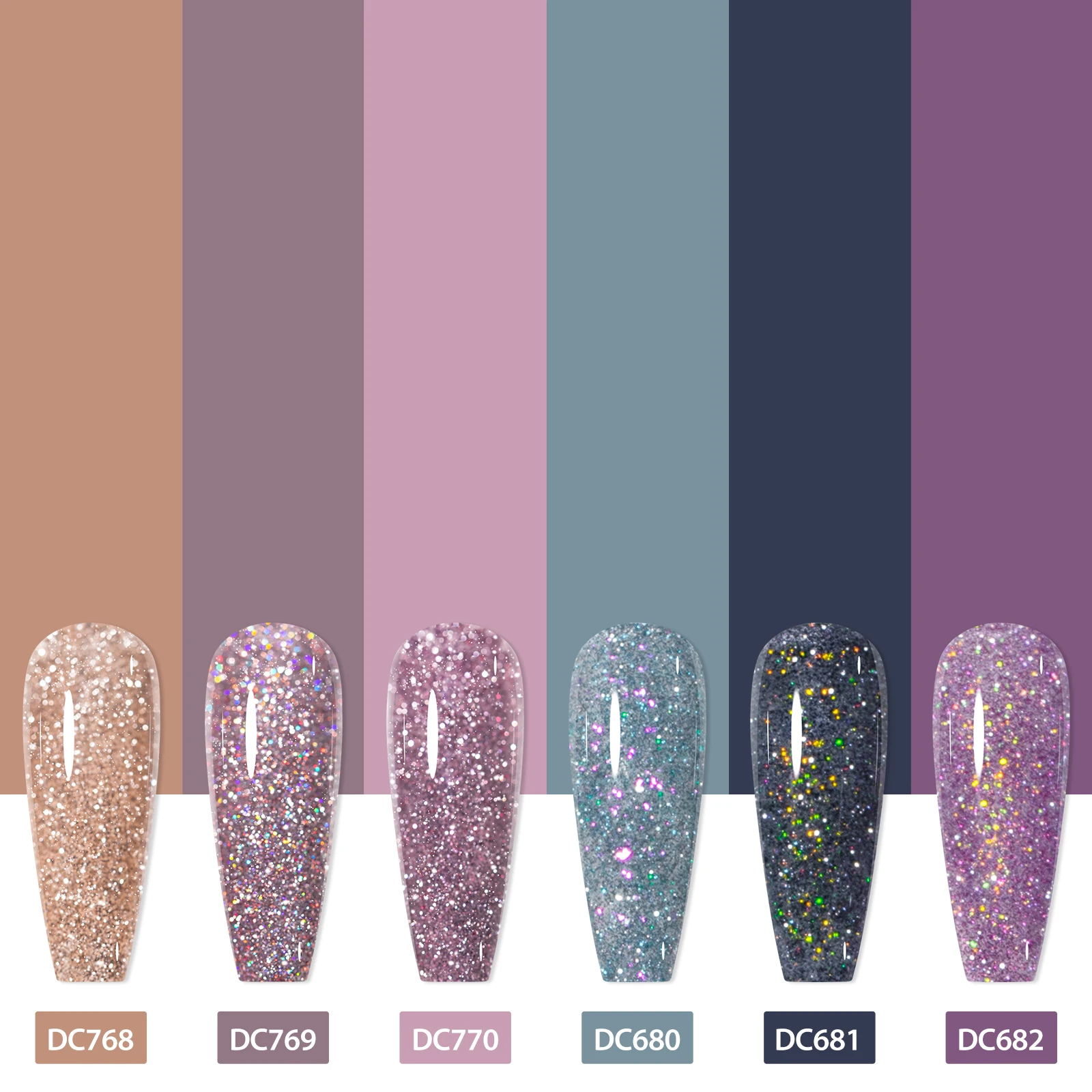 8pc Sparkling Glitter Nail Gel & Base Gel Top Coat Set Semi Permanent UV/LED HEMA FREE Nail Art Varnish for Manicure Design Image