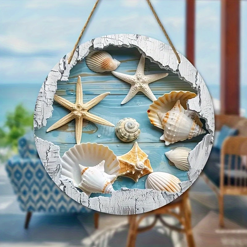 1 stücke 8in Retro Holz 2D Flache Runde Scheibe Strand Urlaub Stil Sommer Wellen Ozean Möwe Reise Strand Attraktionen Foto prop Image