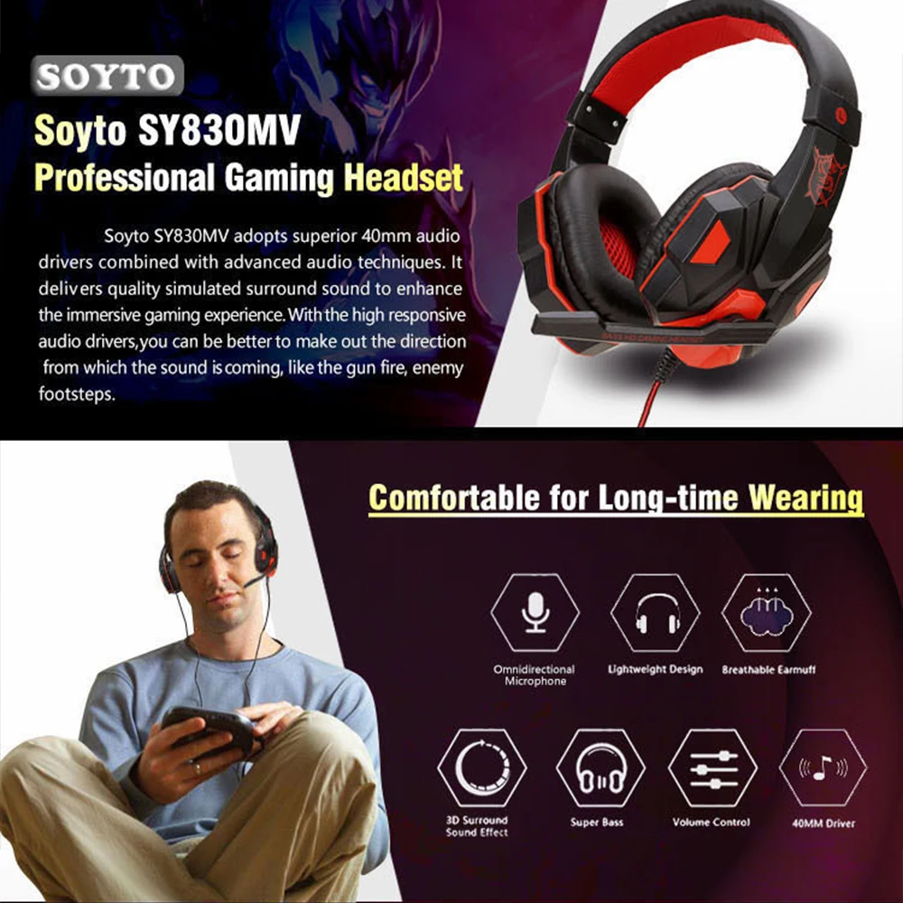 Headset kabelgebundenes Gaming-Headset 120 ° Einstellbares Mikrofon-Headset mit Geräuschunterdrückung für PC/PS4/PS5/Xbox usw. Image