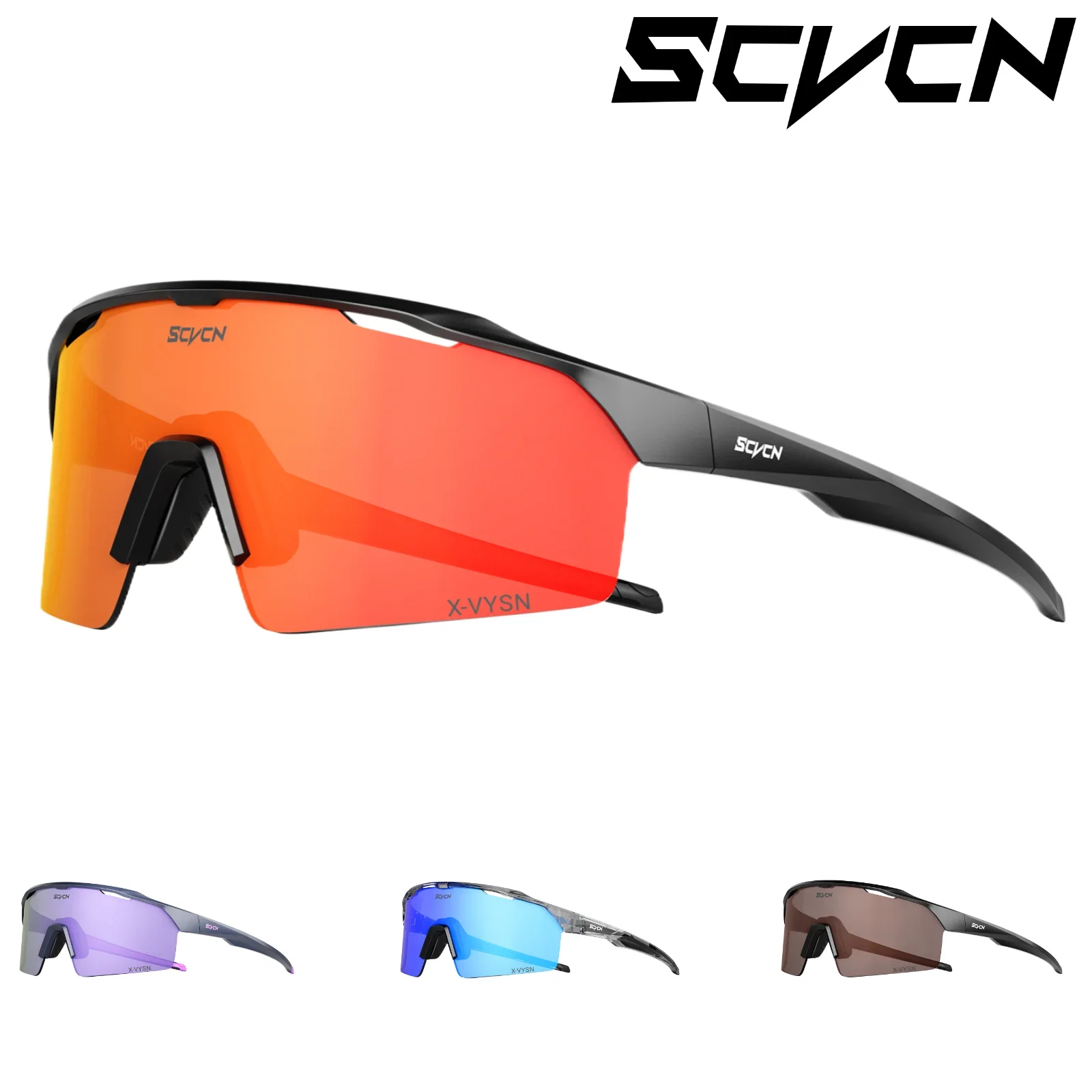 SCVCN Sonnenbrille für Herren, Fahrradbrille, MTB, Fahrrad, Sonnenbrille, Sportbrille, Laufbrille, Fahrrad, UV400-Schutz, Damen Image